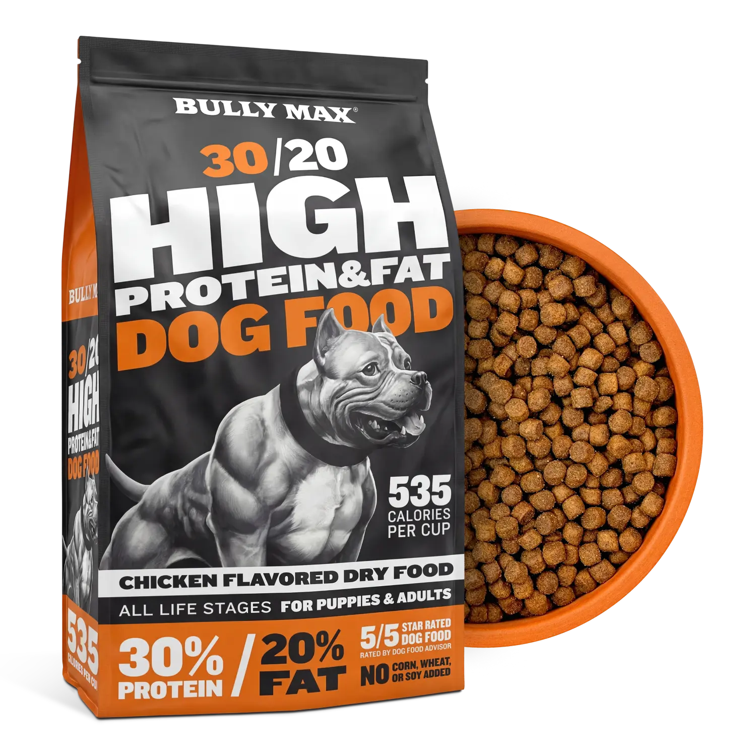 Bully Max 30/20 High Protein Dry Dog Food, 15 lbs - Chicken & Chicken-Meal Power, Filler-Free Natural Dry Food with Probiotics, 12 Months Shelf Life Support, Muscle Growth Fuel for Healthy Weight, Universal