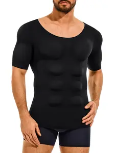 Men's Thick Compression Shirt, Tummy Compression Shirts, Short Sleeve Shapewear, Muscle Effect Vest, Bodybuilding Wear, Detachable Pads, Training Shirt, 1 Piece Set