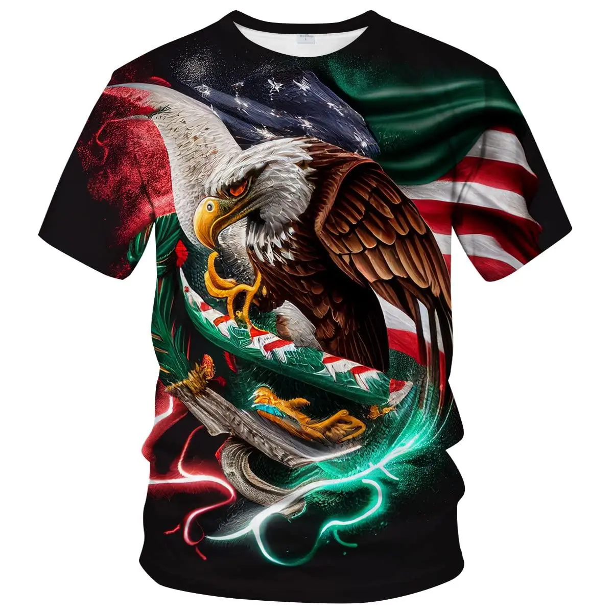 Women's Patriotic Eagle T-Shirt with a Full Body 3D Print, Casual Short Sleeve Relaxed Cut in a Soft Breathable Fabric, Tee, Tshirt, Bald Eagle, Daily Wear, All Over Print, Loose-Fitting
