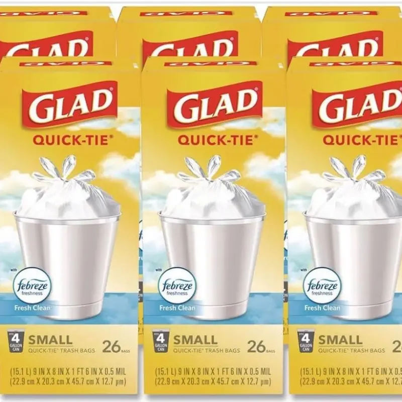 Glad OdorShield Small Trash Bags, Febreze Fresh Clean Scent, 4 Gallon, 26 Count Each (6-Pack, 156 Total Bags)