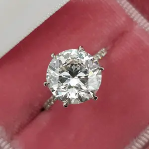 Moissanite Engagement Ring, 5.48 Carat Round Brilliant Cut with a Hidden Halo Micro Pave Setting, Moissanite Cut Rings