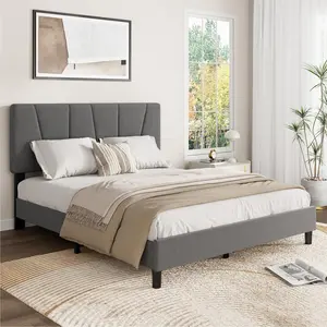 Upholstered Platform Bed Framewith Adjustable Headboard  No Box Spring Needed, Easy Assembly Bedroom Furniture Grey Twin Full Queen King Size