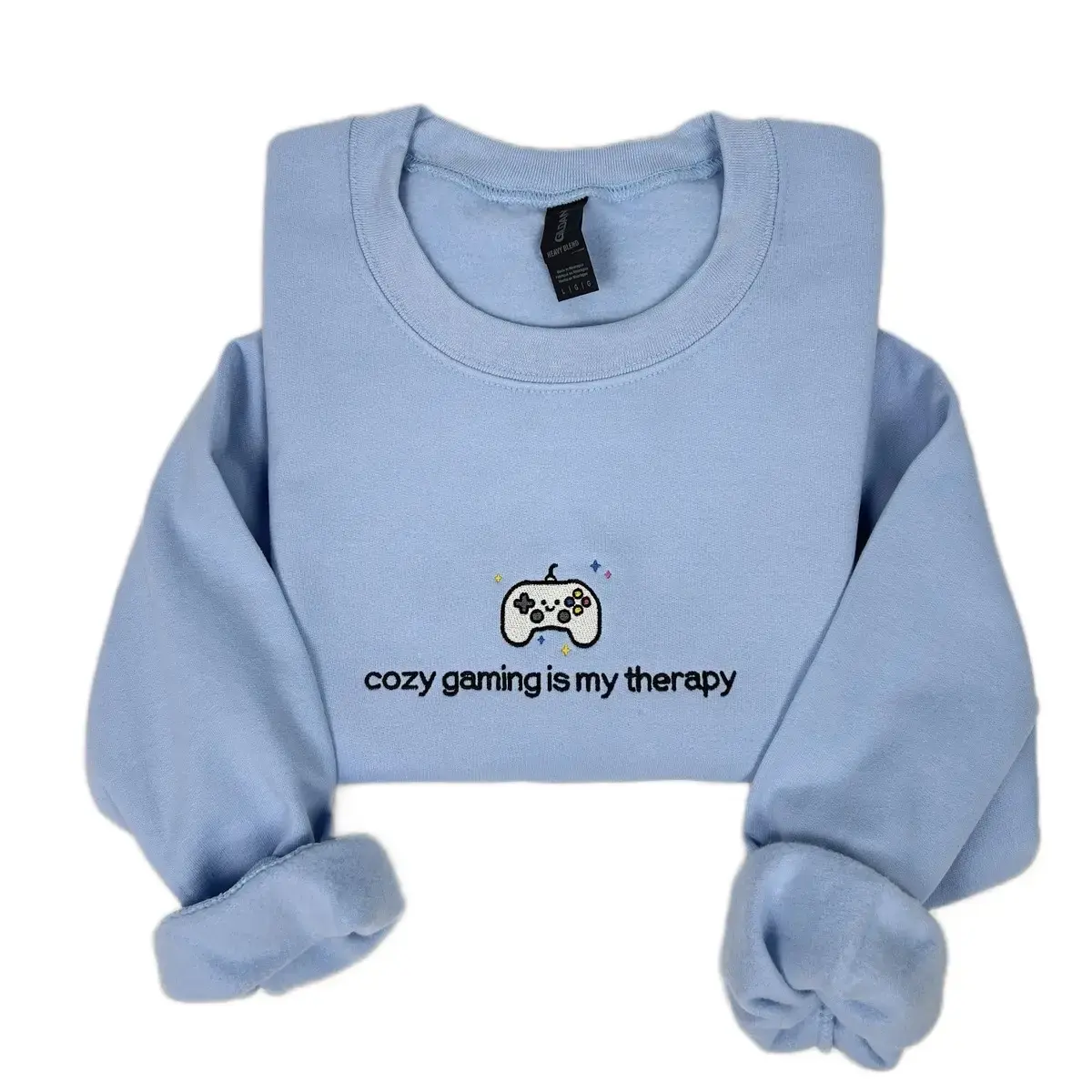 [Made in US] Cozy Gaming Is My Therapy Embroidered Sweatshirt, Gamer Crewneck, Fleece-Lined Unisex Gaming Sweater, Gift for Gamers