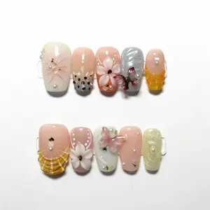 Nailuri PETAL GRACE- Handmade Press-On Nails Reusable Salon-Quality Long-Lasting Glossy Design for Perfect Manicure