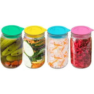 Fermenting Lids, Waterless Airlock Fermentation Tops Mason Jar Lid Fermenter Caps for Pickles, Kimchi, and Fermented Probiotic  - 4 Pack, Wide Mouth (Jars Not Included)