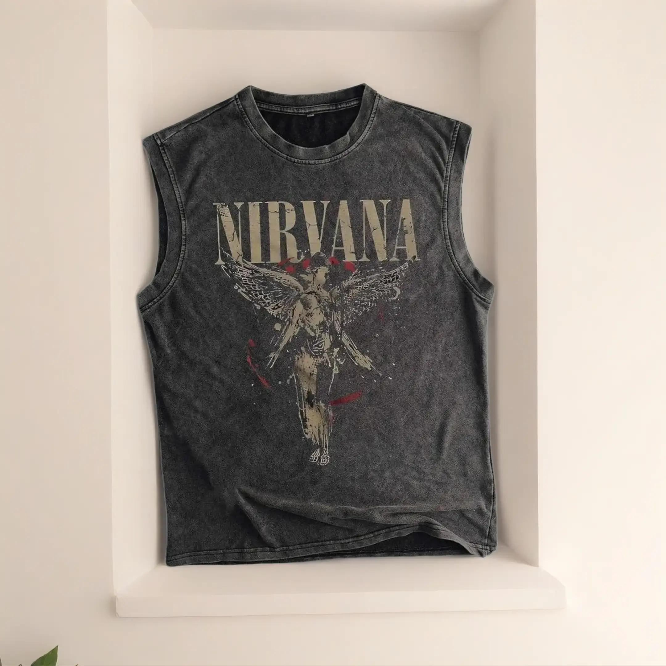 Men's Vintage Angel Print Sleeveless Fitted Knit Tank Top - Menswear Breathe Fitted Athletic Sports Singlet, Breathable Casual Summer Sports Top, Breathe Men's Sports Singlet