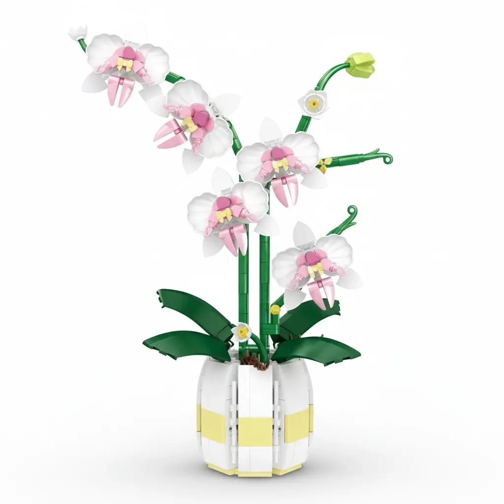 600-Piece Creative Series Orchid Plant Decor Set, Handmade Artwork for Home & Office, DIY Building Block Toy, Building Blocks Model, Flower Building Blocks, Perfect Gift for Valentine's Day, Building Block Sets