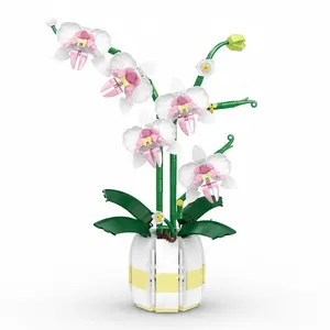 600-Piece Creative Series Orchid Plant Decor Set, Handmade Artwork for Home & Office, DIY Building Block Toy, Building Blocks Model, Flower Building Blocks, Perfect Gift for Valentine's Day
