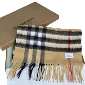 Pre-owned BURBERRY Cashmere Small Leather Goods Classic Check Tassel Scarf with Fringe Details in Gift Box Elegant Plaid Design for Stylish Wear Small Leather Goods