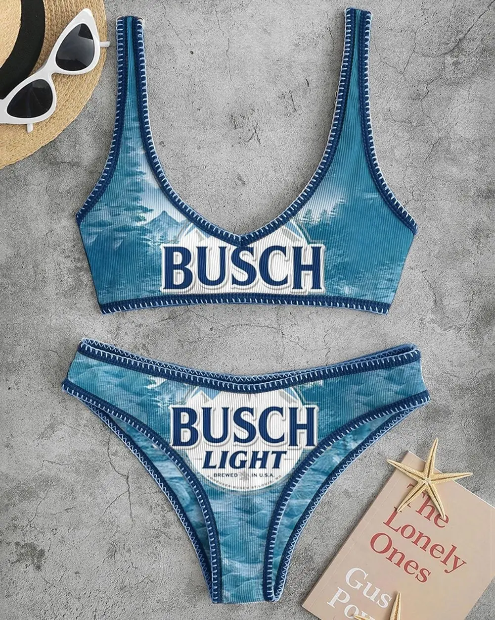 Busch Light Casual  Blue Printed Bikini Sets 0X2
