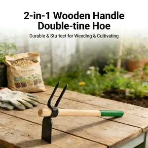 New Mini Handheld Garden Hoe with Wooden Handle, Durable 2-Tine Cultivator for Easy Weeding & Planting, Perfect for Small Gardens, Potted Plants & Container Gardening