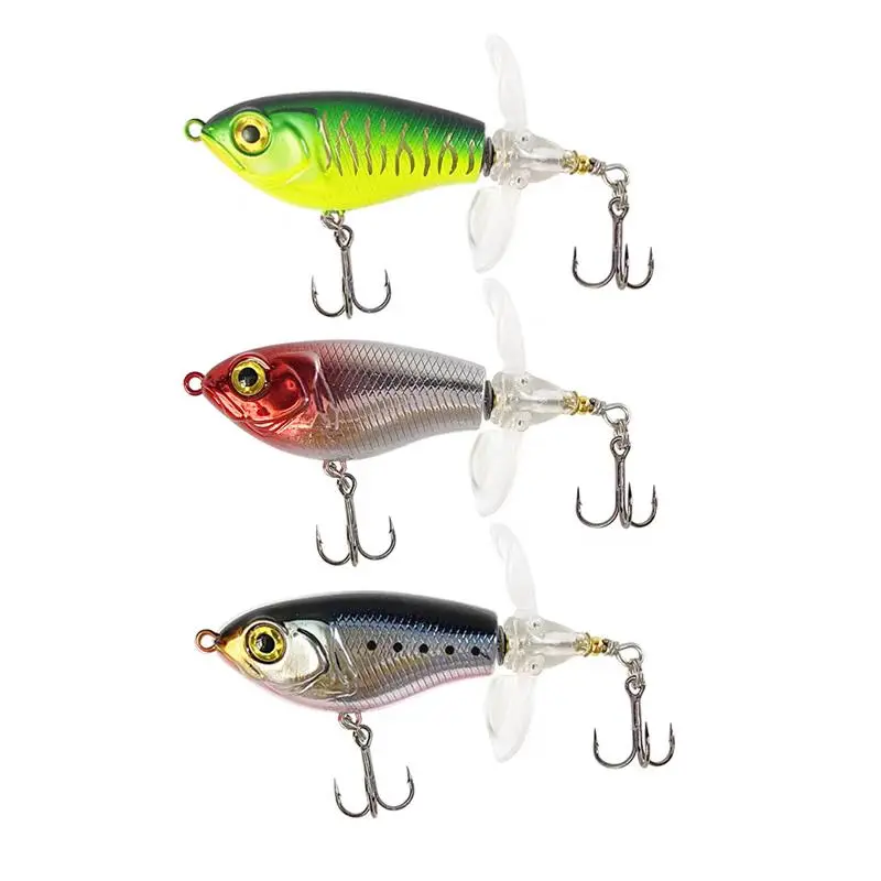 5pcs Topwater Popper Lures for Bass Fishing, Whopper Style Bait with Rotating Tail, ABS Plastic with Realistic Scales, Long Cast Outdoor Fishing Supplies, Simulation Fishing Lure, Bass Popper Lures
