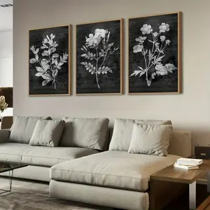 3pcs Wooden Frame Wildflower Plant Fern Leaf Modern Farmhouse Style Living Room Decor Minimalist Natural Fresh Elegant Artwork Wall Art Print