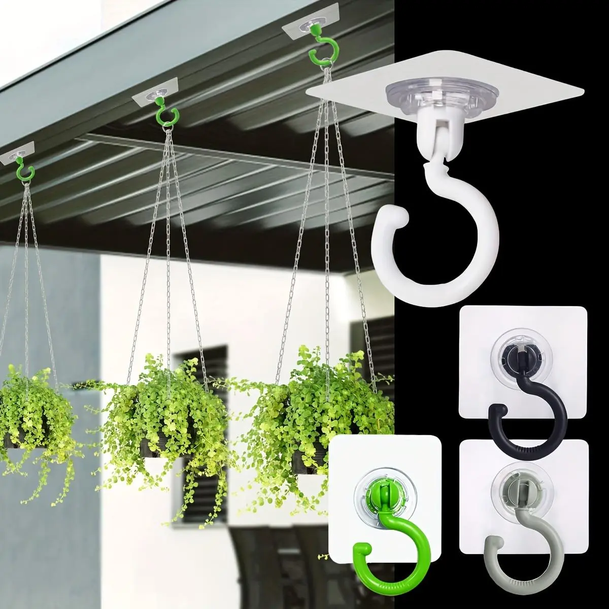 [No Drill] Rotatable Adhesive Ceiling Hooks | 5pcs | Plastic | No Drill, Easy Install | Home & Garden Decor, Plant Hangers | Modern |