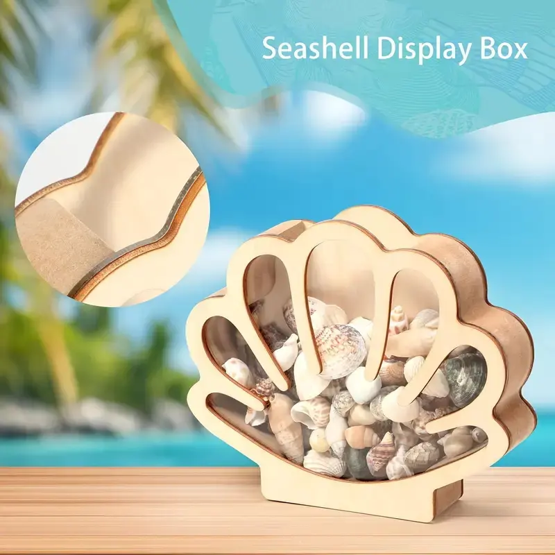 DIY Beach Memory Box - Shell-Shaped Wooden Storage Case with Clear Lid, Seashell Treasure Collecting & Display Organiser for Summerwins DIY Projects Versatile Use Organiser trinket trade box jewelry organizer