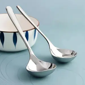 5-Piece Set Elegant Stainless Steel Large Service Spoon-Durable, Thick Long Handle-Perfect for Soup, Porridge, Hot Pot-Ideal for Home and Restaurant Use