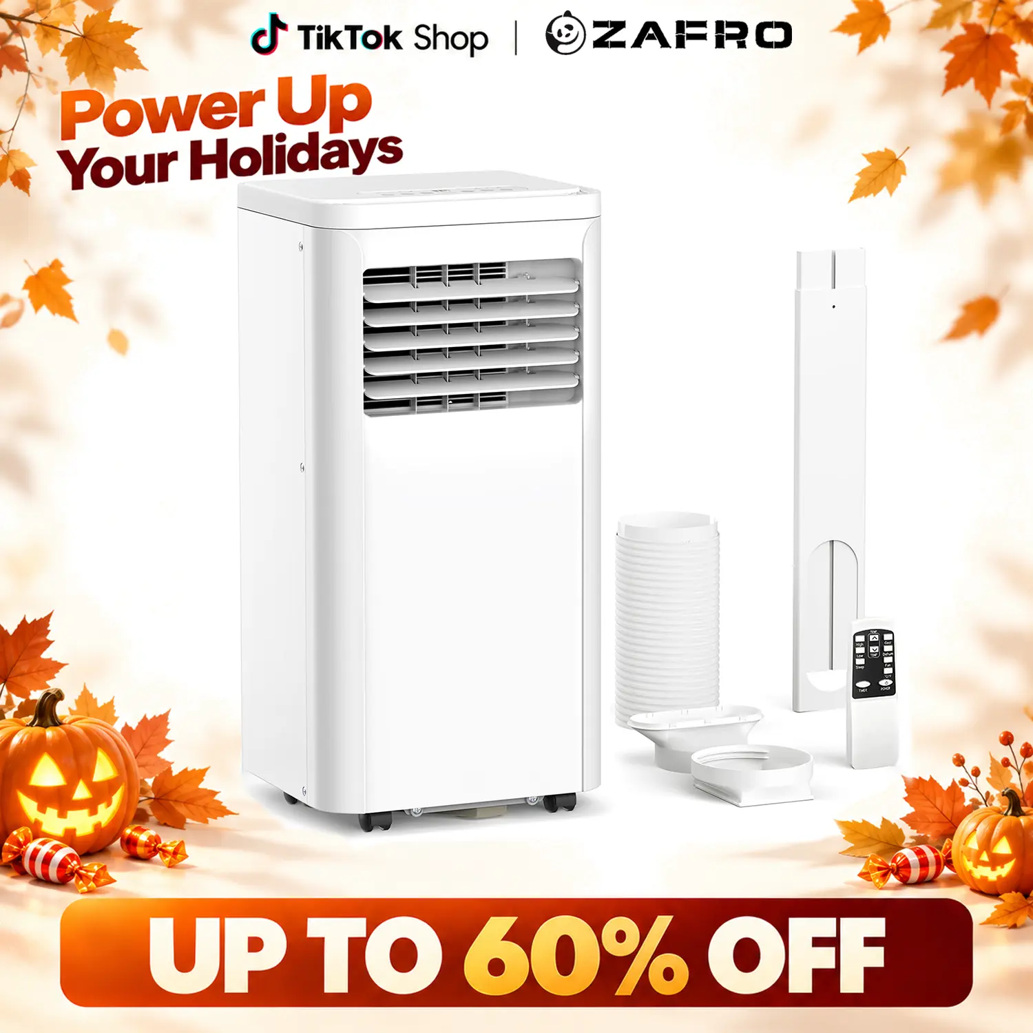 ZAFRO 4 In 1 10,000BTU(ASHRAE) 110V Portable Air Conditioner - Quiet Residential Unit for Bedroom, Kitchen, Up to 450 Sq. Ft, Cooling Fan, Dehumidifier, 2 Fan Speeds, Remote (from 196in), Sleep Mode, 24H Timer, 62°F-86°F, Washable Filters, 13.4x11.8x27in