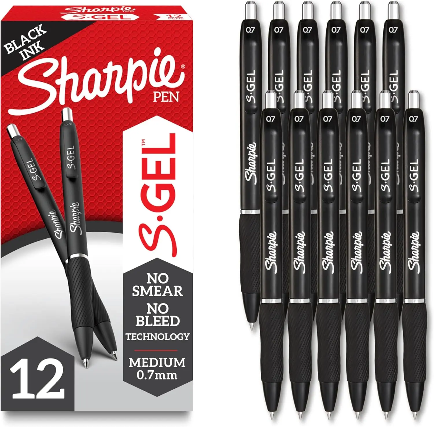 Smooth Tip Gel Pens, 0.7mm Medium Point, Black Barrel, 12-Count Black Ink Pens - Office & School Supplies for Writing, Note-Taking Gel Pens Set Black Pens Bulk
