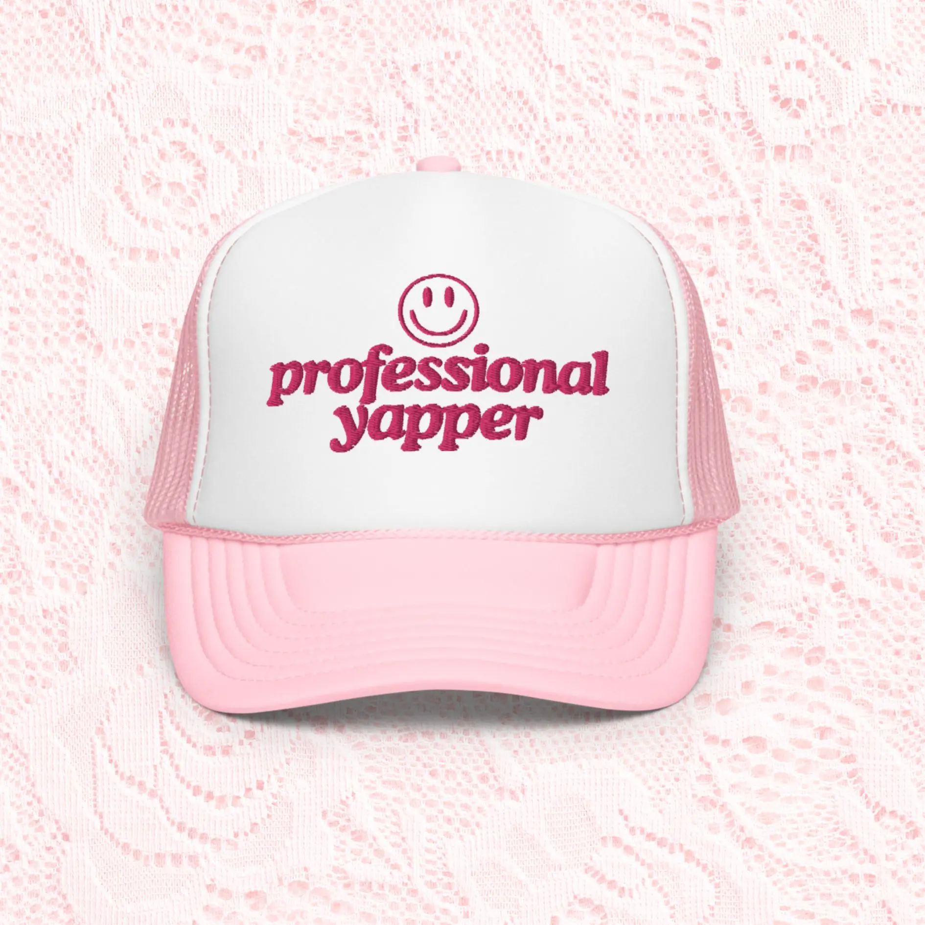 Professional Yapper embroidered pink two tone trucker hat | y2k hat, pink hat, baseball hat cap, funny, gifts for her