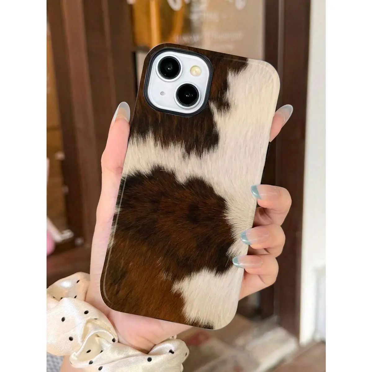 Fluffy Cow Pattern 2-In-1 Soft Shockproof Cellphone Case - 1pc Protective Cover, Mobile Phone Accessory Compatible with iPhone 11/12/13/14/15/16/17 Pro Max & Samsung Devices