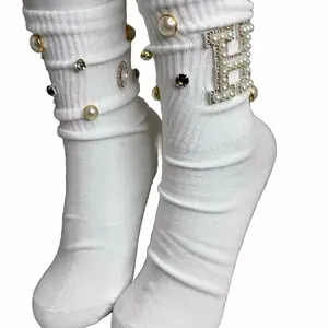 Pearl H Initial, Rhinestone Socks 6-10