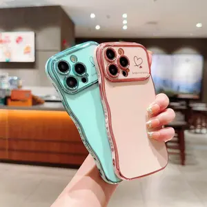 Curly Wave Frame Shape Case for iPhone 16 15 14 13 12 11 Pro Max Plating Wavy Edge Soft TPU Bumper Case Raised Camera Protection Cover, Christmas New Year Gifts for WOMEN GIRLS