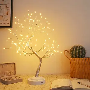 LED Bonsai Tree Light, 108 LED Fairy Light Spirit Tree Tabletop Lamp, Adjustable Branches DIY Desk Lamp, Battery & USB Operated Warm White Night Light for Home Bedroom Party Wedding Festival Decor, Silver