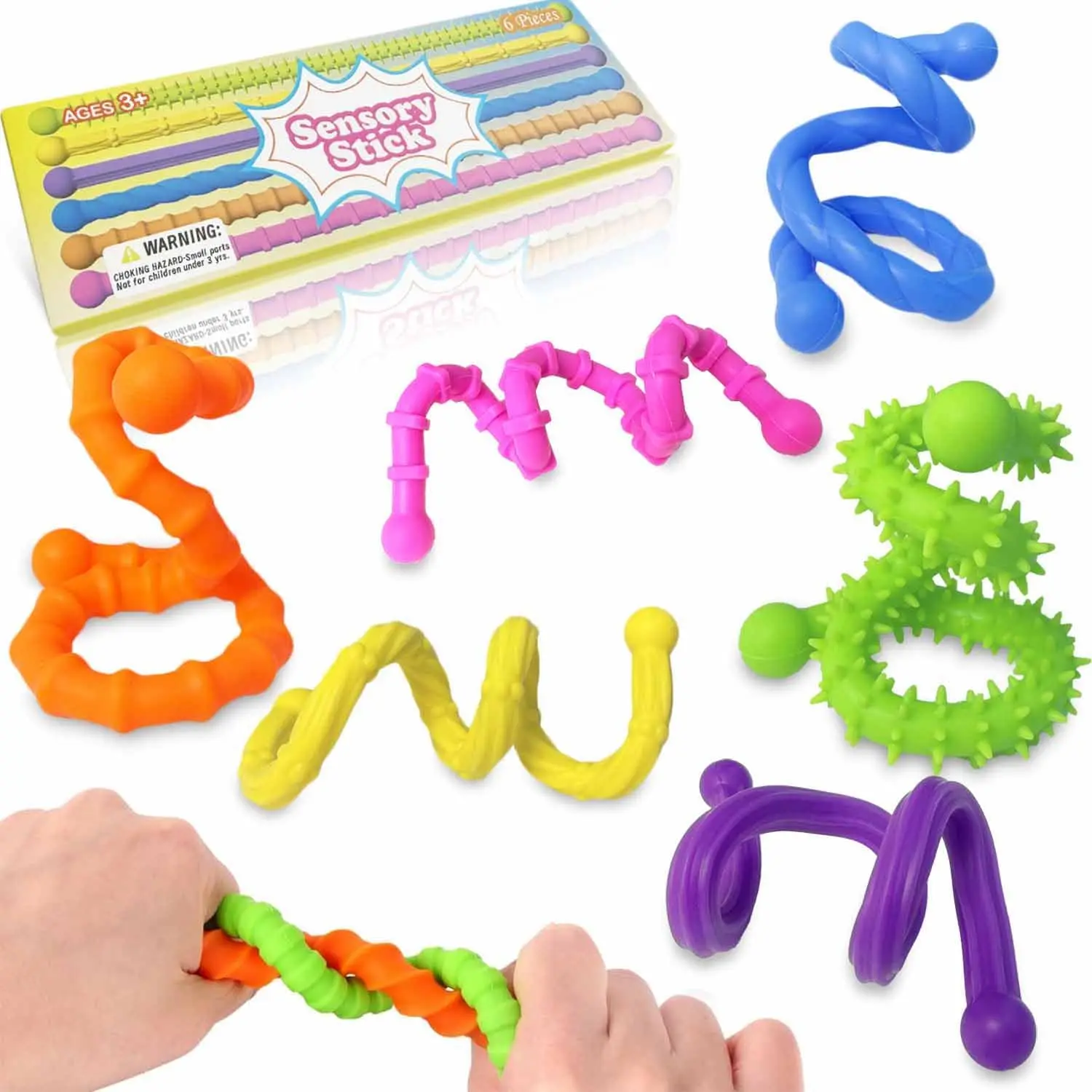 6-Piece Sensory Fidget Sticks, Relaxation Stick, Fun Stress Relief Toys for Kids, Textured Manipulation Toys for Relaxing & Playtime, Unisex Design, Sensory Stress Reliever