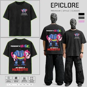 Warhammer 40k x My Little Poony Soft Washed 2 Sided Printed Oversize Unisex Cotton T-shirt Game 40k Warhammer Merch Funny Tee Warhammer Gifts