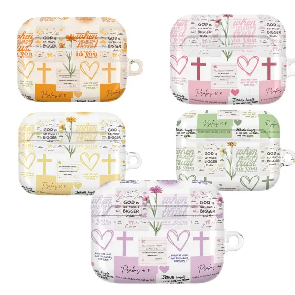 Bible Verse AirPods Case - “God is so much bigger” & Psalm 46:5 - Pastel floral Christian design with cross and heart symbols - Inspiring faith-based accessory for believers - Multiple colors available - Cute, meaningful & protective case.