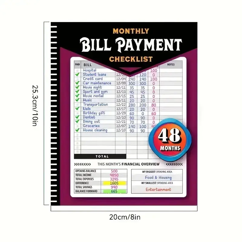 Bill Payment Tracker - Paperback 960 Records for 4 Years, Bank Account Tracking, Debt Payoff Planning & Expense Tracking - Durable Bound Notebook for Monthly Financial Overview & Budgeting daily planner,Teacher appreciation gifts,Graduation gifts
