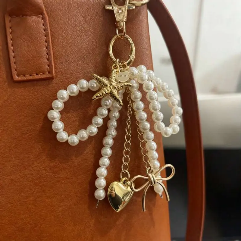 Gentle style pearl bead bag decoration, Bag Charm Keychain, starfish love bow decoration, light luxury texture exquisite style fashion decoration, lightweight and easy to carry, Fashion Bag Charms, Trendy Bag Charms, Bag Accessories Charms