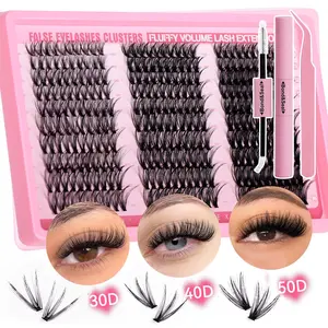 DIY Lash Cluster Kit-Soft Fluffy Long-Lasting Lashes with Lash Bond and Seal, Lash Tweezers for Beginner Easy At- Home Application - Eyelash Set