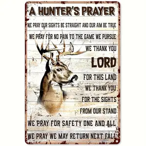 Rustic Deer Hunting Themed Metal Sign, Wall Decor for Home Bar Garage, Wall Art for Home Living Room Bedroom Office