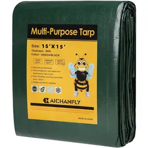 Heavy Duty Double-Sided Waterproof Poly Tarp 15x15 Feet 8mil Thick Polyethylene Tarps, Perfect for Outdoor Use, Plastic Cover & Mat for Tent Camping Storage Boat Bikes Vehicles