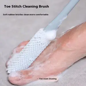 Human-Engineered Long Handle Foot Brush Set, Soft Silicone Toe Cleaner & Exfoliating Massage Tool, Pedicure Tool, Non-Alcoholic Bathroom Accessories