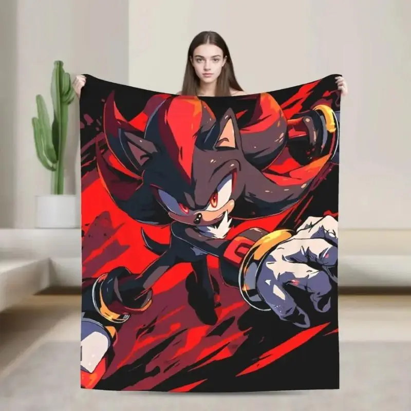 Shadow the Hedgehog Game Flannel Blanket Breathable Soft Summer AC Room Throw Classic Gamer Bedding for Sofa Bed Couch Bedroom Decor Gamer Gift