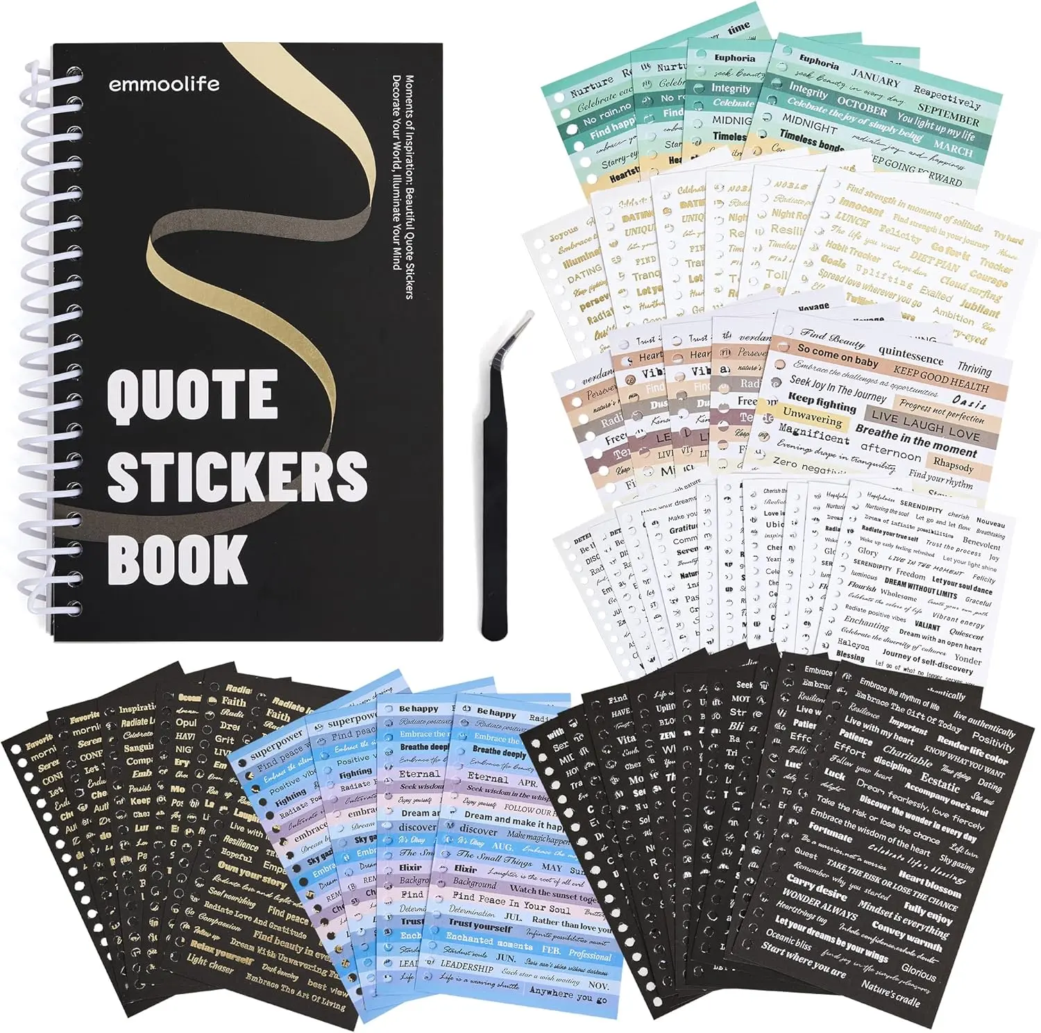 Emmoolife Aesthetic Sticker Book, 2500+ Pcs Gold Foil Motivational Word Stickers, DIY Decorative Supplies for Journaling, Scrapbooking Craft Projects, Aesthetic Stickers
