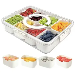 8-Compartment Snackle Box Container - Clear Divided Serving Tray with Lid for Travel & Fridge