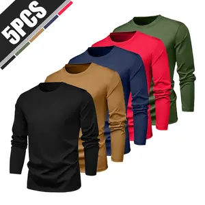 5-Pack Men’s Solid Color Long Sleeve T-Shirts, Spring/Autumn Crew Neck Basic Tops — Versatile for Layering or Wearing Alone