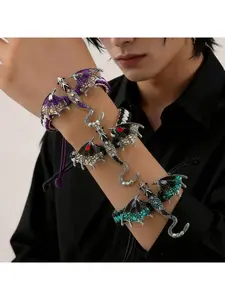 Vintage niche enamel dragon hand-woven bracelet with diamond-encrusted flying dragon hand rope, versatile jewelry, unique for men