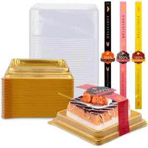 50 count 3.5 Inch Mini Cake Box, Clear Plastic Cupcake Container for Muffins, Cookies, Mooncakes - Small Single Dessert Holder for Wedding, Birthday - Bonus 50 count  Stickers