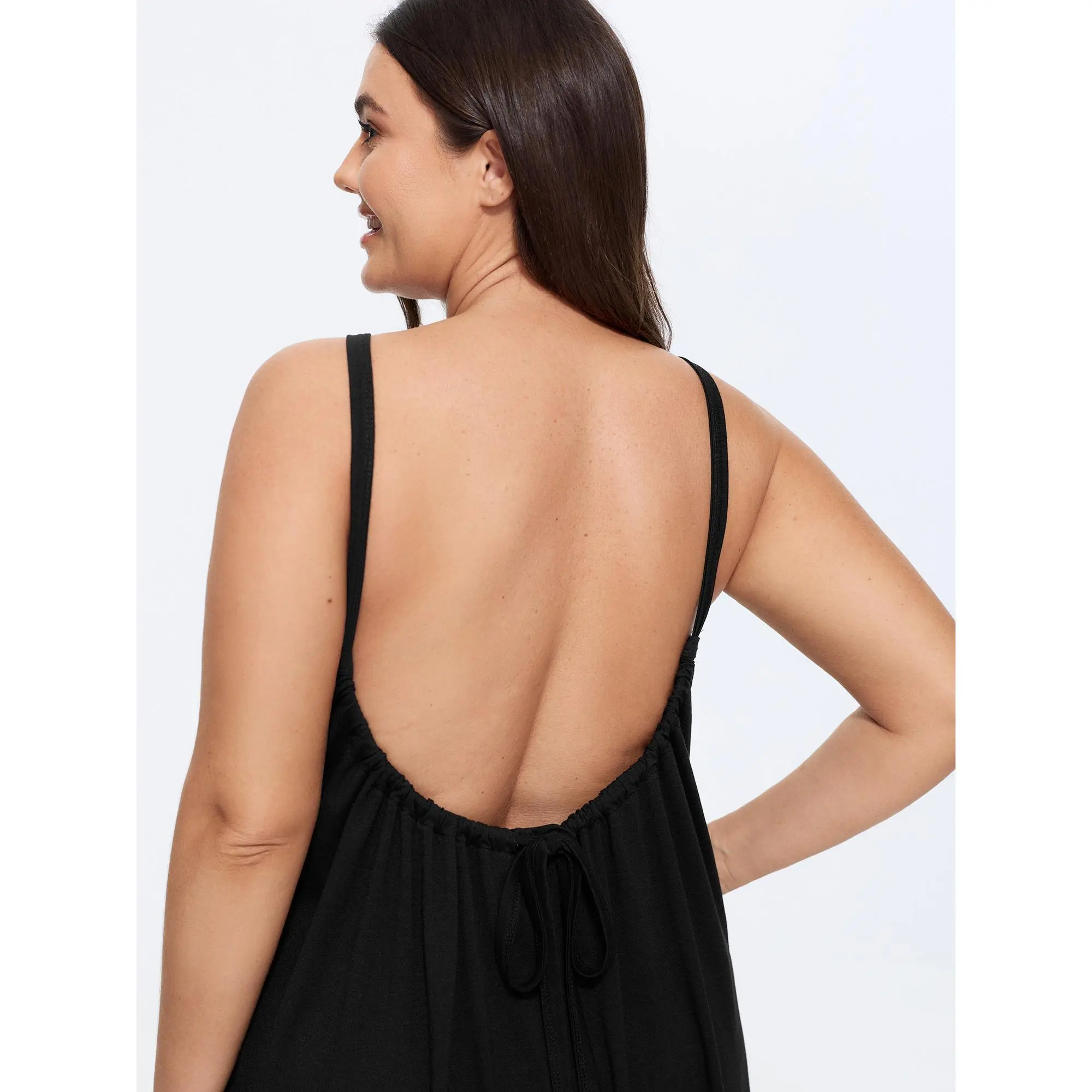 BloomChic Women's Plus Size Solid Sleeveless Pleated Backless Summer Mini Lounge Dress - Supersoft Spandex-Polyester Fabric, Casual Plus Size Dresses, With Pocket