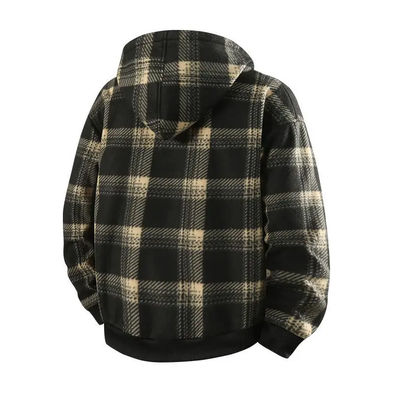 2025 New Men's Plaid Jacket Long Sleeve Hooded Fleece Lined Warm Casual Coat for Autumn & Winter Wear Medium Fit Checkered Pattern 2025 New Men's Plaid Jacket Long Sleeve Hooded Fleece Lined Warm Casual Coat for Autumn & Winter Wear Medium Fit Checkered Pattern