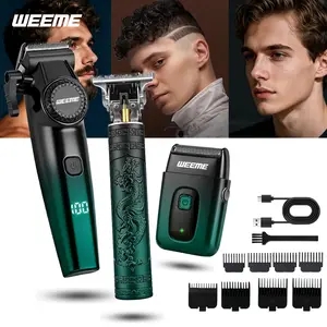 Weeme Men's Electric Hair Trimmer Set, Barber Hair Clippers, 3-Piece Beard Trimmer Kit, USB Charging, T-Shape Blade, Razor, Nose Hair Trimmer, Holiday Gift, Haircut Trimmer Kit, Hair Cutting Kit