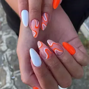 24 Piece Orange Skyline Pattern Press On Nails nailcaretools nontoxic kiji bae handmade acrylic false nail quality
