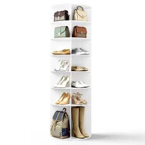 7 Tier 360 Rotating Shoe Rack Storage Organizer Tower, White Space Saving Shoe Cabinet for Entryway Bedroom Closet Apartment Dorm Home Organization