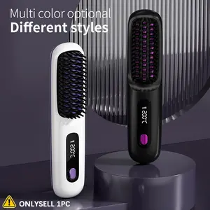 Portable Negative Ion Hot Comb, Wireless Hair Straightener, Hair Styling Tools, Long Battery Life with USB Fast Charging, Rapid Heating, 3 Adjustable Temperature Settings, Anti-Scald Design & 20-Min Auto-Off, for Travel and Home Use