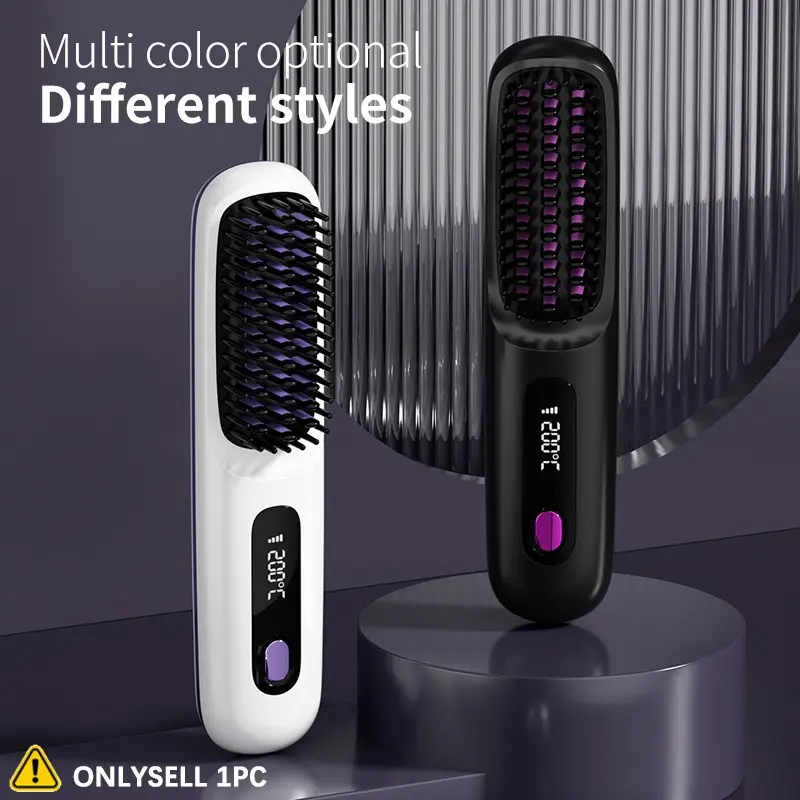 Portable Negative Ion Hot Comb, Wireless Hair Straightener, Cordless Hair Straightener, Long Battery Life with USB Fast Charging, Rapid Heating, 3 Temperature Settings, Anti-Scald Design & 20-Min Auto-Off, for Travel and Home Use