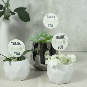 50-Pack Bamboo Skewers 5.5", Round Thank You Tag Decorative Top Cupcake Toppers - Cocktail Picks